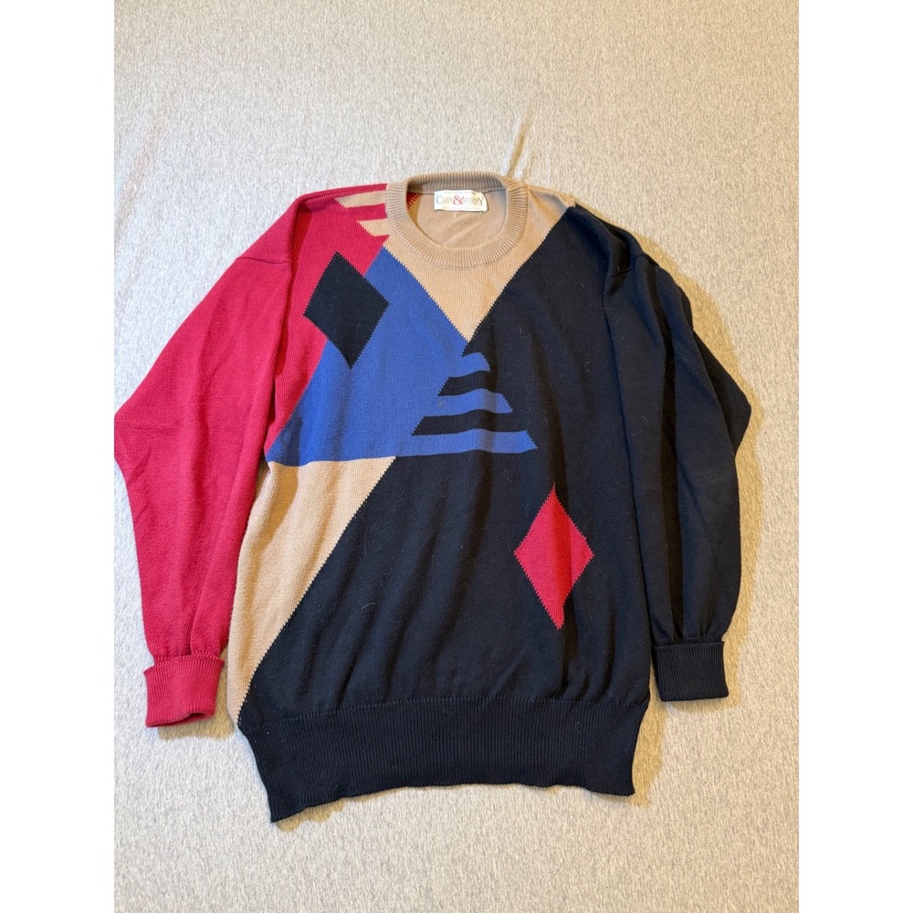 Clark & Gregory Scotland Cotton Geometric Intarsia Crewneck Sweater Vintage